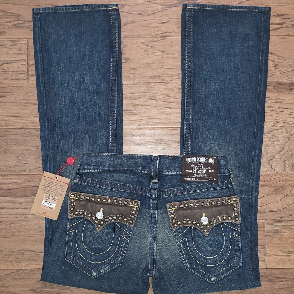 True Religion Billy Leather Flap Jeans NWT